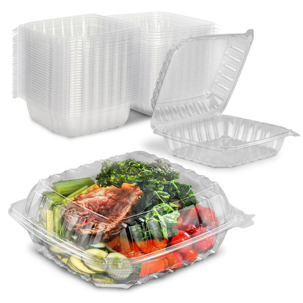 8oz Clear Plastic Food Disposable Take Away Hinged LID SAUCE POT Cup x 250